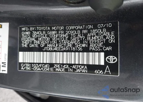 2010 Toyota Corolla Le z USA, uszkodzony, nr VIN JTDBU4EE2A9118136
